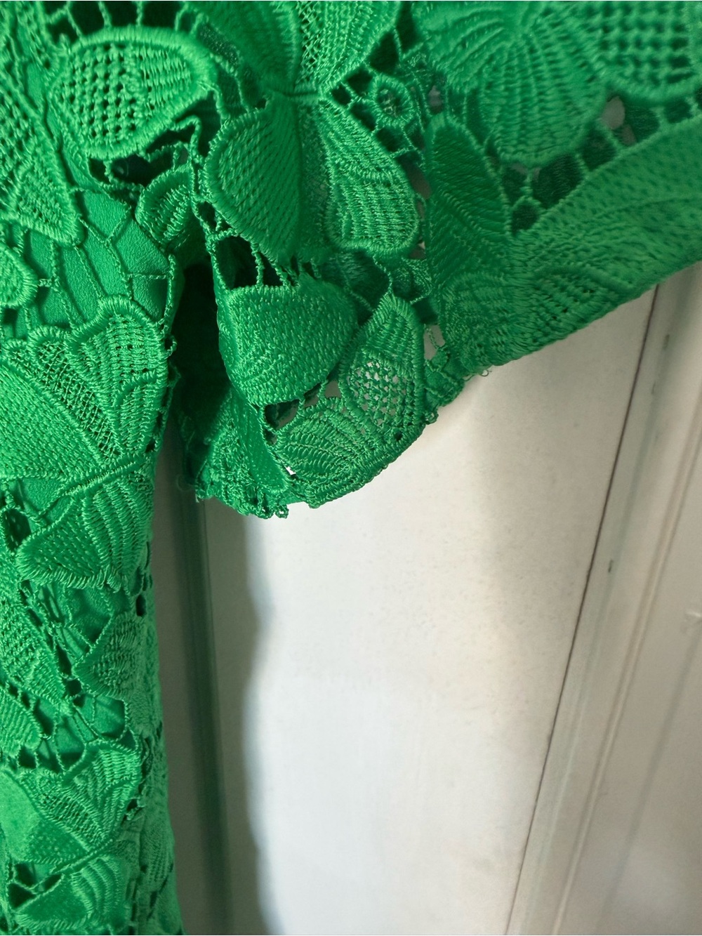Talbots Green Floral Lace Short Sleeve Tassel Hem Top - Picture 6 of 7